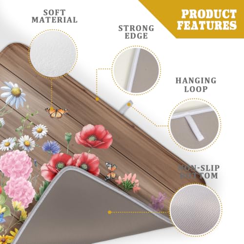 Spring Summer Dish Drying Mat for Kitchen Counter Farmhouse Floral Super Absorbent Reversible Microfiber Kitchen Countertop Protector Dishes Pad Large 18x24 inch