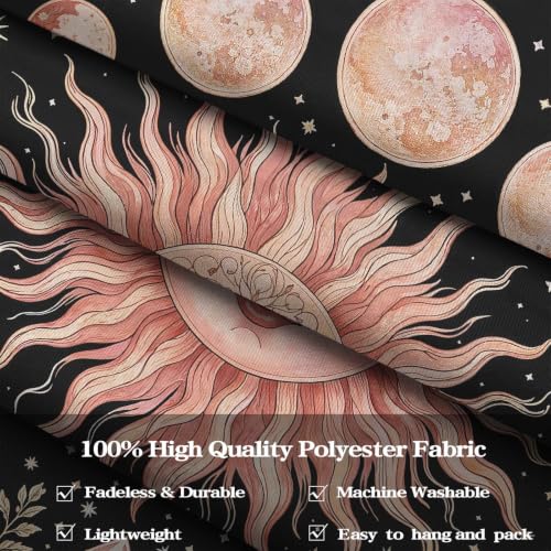 Boho Pink Sun Moon Phase Daisy Flower Mushroom Tapestry 80 x 60 Inch