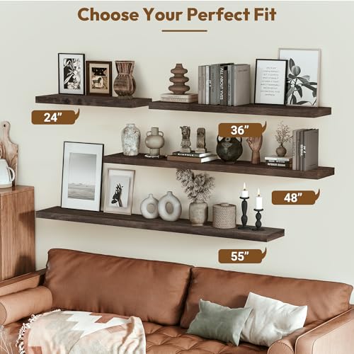 Elm Wood Floating Shelf 48x8” Set of 1