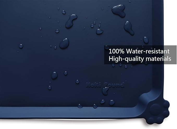 Hoki Found Large Waterproof Silicone Pet Food Mats Tray - Non Slip Pet Bowl Mats Placemat - Dog Pet Cat Feeding Mat - Dog Cat Food Mats -Pet Water Mats for Floors - French Navy