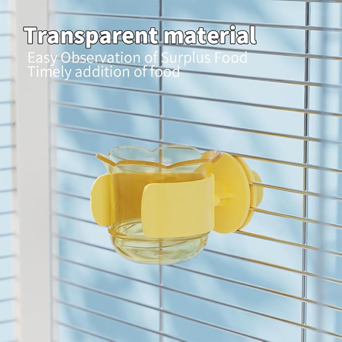 2pcs/4pcs PET Bird Bowls with Clamp, Bird Cage Feeder, Durable Water Bowl, Feeding Cups, Water Feeder for Cockatiel, Parakeet, Macaw, Finches, Lovebirds, Small Animals Gray (Yellow, 2pcs)