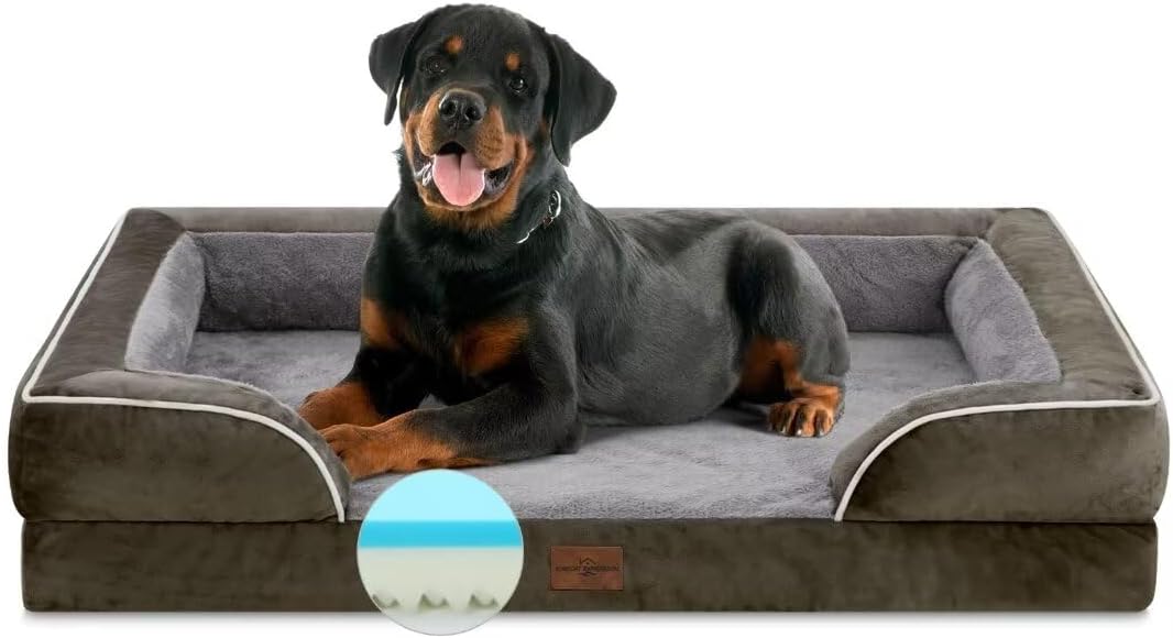 Comfort Expression Orthopedic Dog Beds for Extra Large Dogs, Memory Foam Dog Beds Jumbo Breed, Waterproof Dogs Beds with Bolster & Removable Cover(Olive Green)