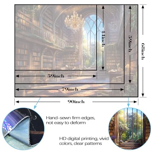 Vintage Library Tapestry Medieval Bookshelf Tapestries Wall Hanging Fantasy Academia Hall Book Backdrop Extra Large Tapestry for Bedroom Living Room Dorm Classroom 90 x 68 inch