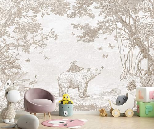 Beige Jungle Peel and Stick Wallpaper Safari Murals for Nursery