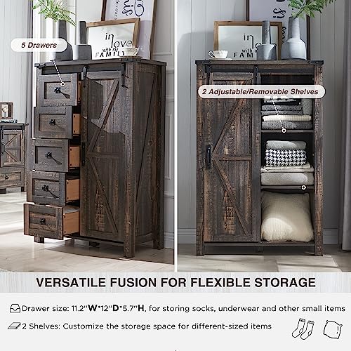 5 Drawers Dresser with Sliding Barn Doors