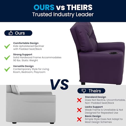 Chandler Vinyl Kids Recliner with Cup Holder and Safety Recline