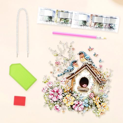 DIY Colorful Birdhouse Diamond Painting Hanging Ornament