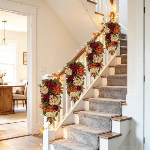 23" Fall Teardrop Swag Small Fall Hydrangea Wreath for Front Door Outside