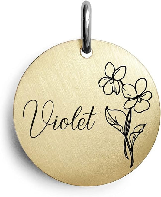 Cats Dogs ID Tags Personalized Engraving Birth Flowers Pattern for Custom Pets Collar Accessories Brass Copper Small Round Name Plate
