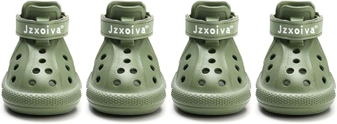 JZXOIVA Dog Shoes for Hot Pavement, Dog Booties for Large Dogs, Breathable Dog Boots & Paw Protectors, Adjustable Non-Slip Dog Rain Booties, Waterproof Pets Sandals for Beach Green Size 10