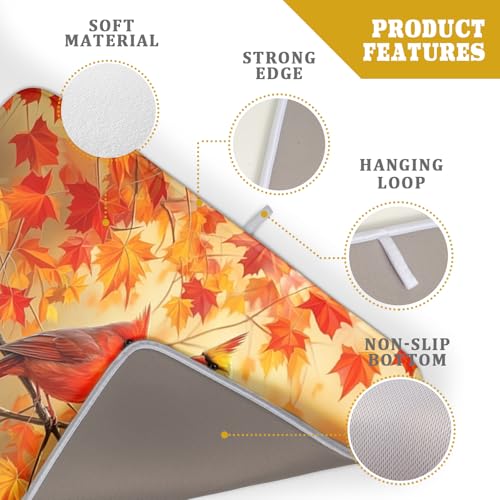Fall Dish Drying Mat for Kitchen Counter Cardinal Maple Leaves Super Absorbent Reversible Microfiber Kitchen Countertop Protector Dishes Pad Large 18x24 inch