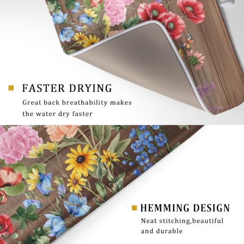 Spring Summer Dish Drying Mat for Kitchen Counter Farmhouse Floral Super Absorbent Reversible Microfiber Kitchen Countertop Protector Dishes Pad Large 18x24 inch