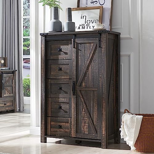 5 Drawers Dresser with Sliding Barn Doors