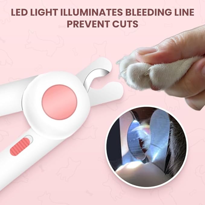 LED Pet Nail Clippers,Upgrade Cat Nail Clipper with Light,Cat Claw Trimmer Nail Clippers for Dogs,Trim Your Pets Nails Easy and Pain-Free Grooming Tool for Small Animals (Pink+Blue 1PCS)