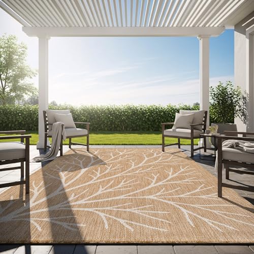 Washable Indoor Outdoor Rug 8x10 Modern Area Rugs Branch Pattern Non Shedding Waterproof Easy Clean Patio Deck Porch Living Room Bedroom Garden RV (80 Sq Ft)