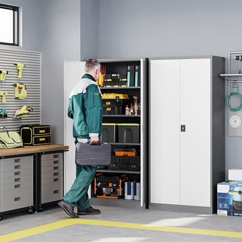 Metal Garage Storage Cabinets with Lock Door and Adjustable Shelves