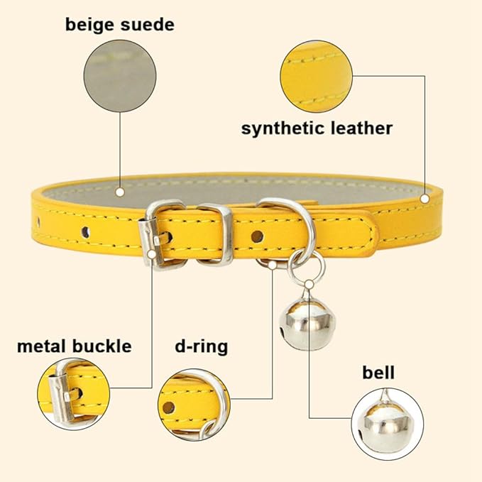 Purple Kitten Collar with Bell, Soft Pu Leather Small Dog Collars Adjustable Buckle for XXS XS Extra Small Medium Tiny Female Male Boys Girls Pets Cats Puppy Teacup Yorkie XX-Small