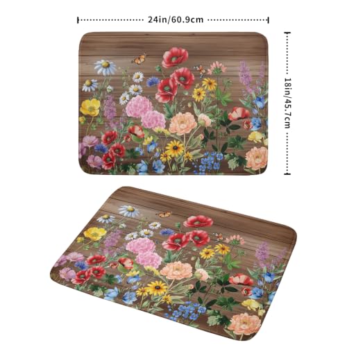 Spring Summer Dish Drying Mat for Kitchen Counter Farmhouse Floral Super Absorbent Reversible Microfiber Kitchen Countertop Protector Dishes Pad Large 18x24 inch