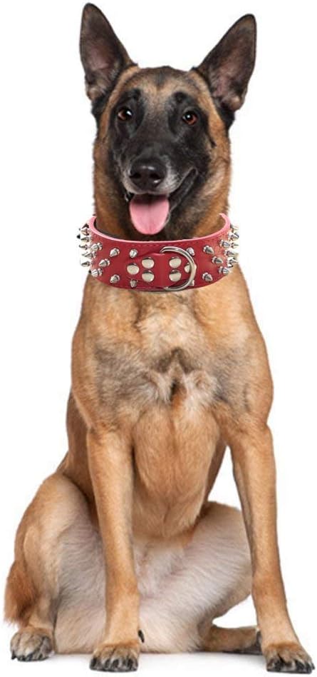 Serijoars Spiked Studded Dog Collar, PU Leather Dog Collar, Adjustable Pet Collars for Medium or Large Breed Pet (S, White1)
