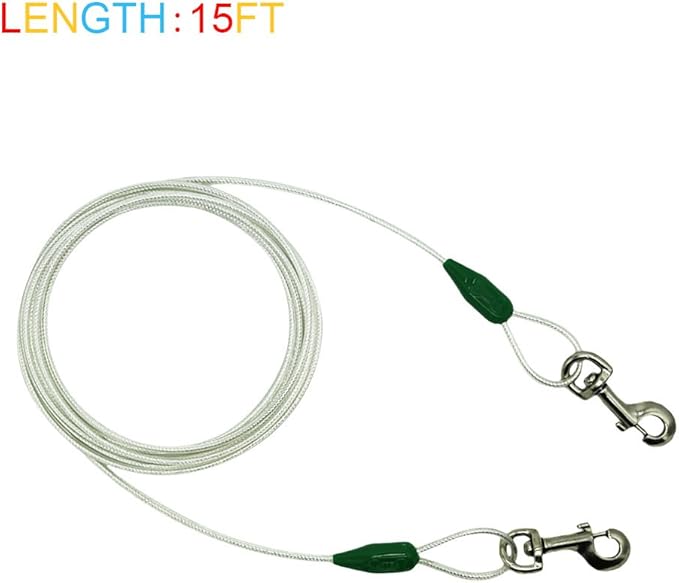Petest 16 Inch Spiral Stake with 15ft Reflective Tie-Out Cable for Medium Dogs Up to 60 Pounds DarkGreen & Silver