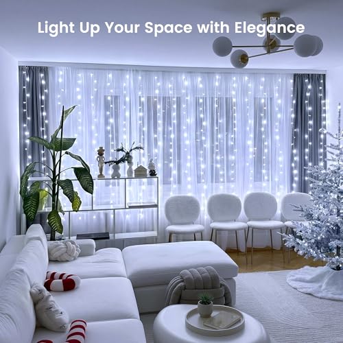 6.6FT x 6.6FT Cool White Curtain Lights Plug in
