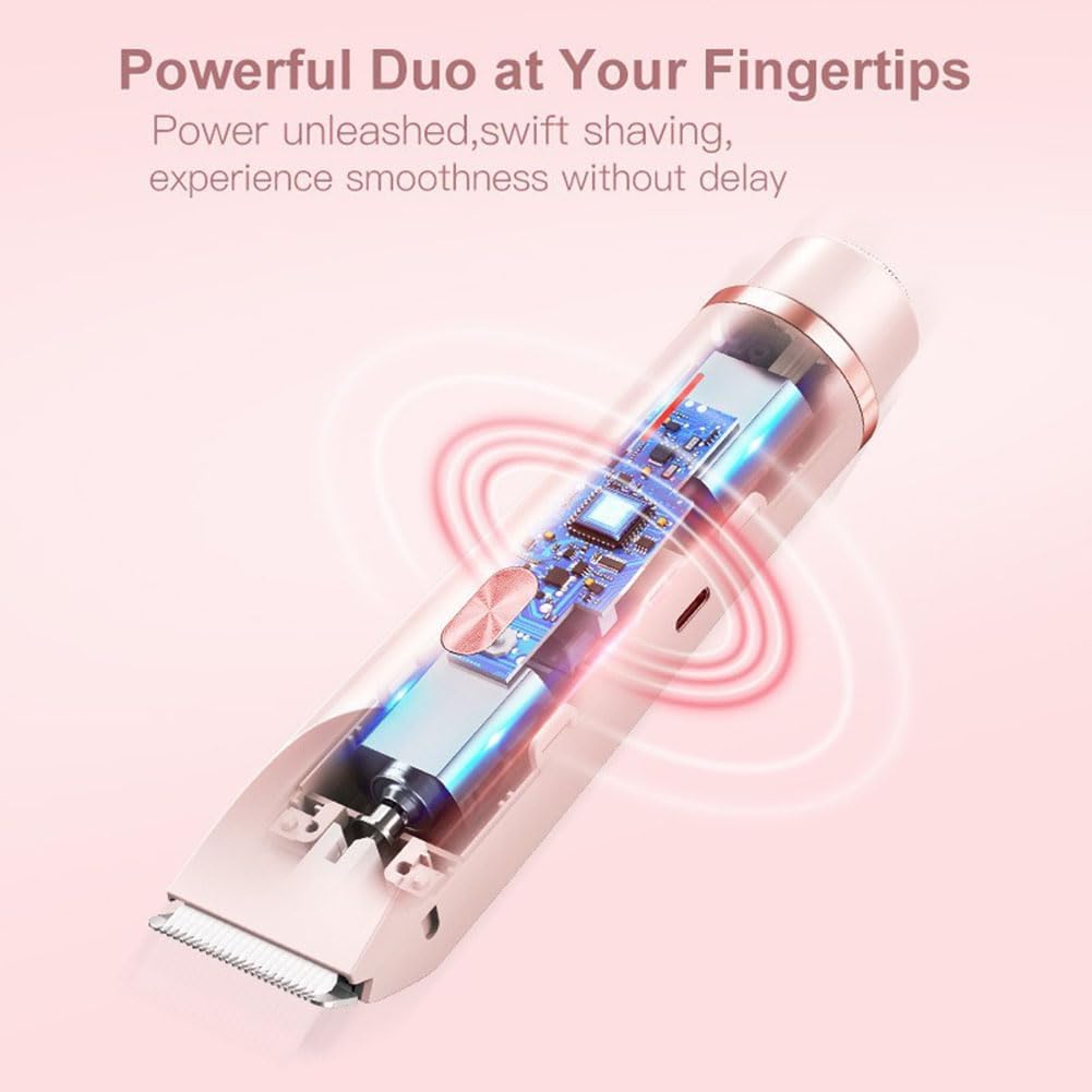 Bikini Trimmer for Women 2025 Upgrade Dual Head Shaver Women Ceramic Blades 2-in-1 Women's Body Shaver Electric Razor 90min Cordless Runtime Waterproof Travel Grooming Kit (Pink)