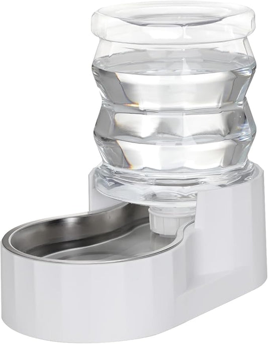 RIZZARI Gravity Water Bowl Dispenser for Cats: 4L White Automatic Stainless Steel Dog Feeder Without Filter - for 8-20LB Elderly Pets with Joint Spine Pain - for Kitchen Bedroom