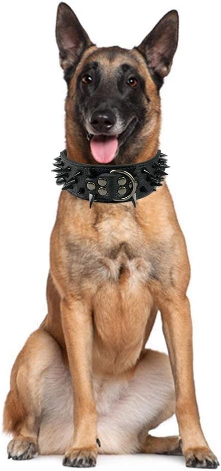Serijoars Spiked Studded Dog Collar, PU Leather Dog Collar, Adjustable Pet Collars for Medium or Large Breed Pet (L, Pink3)