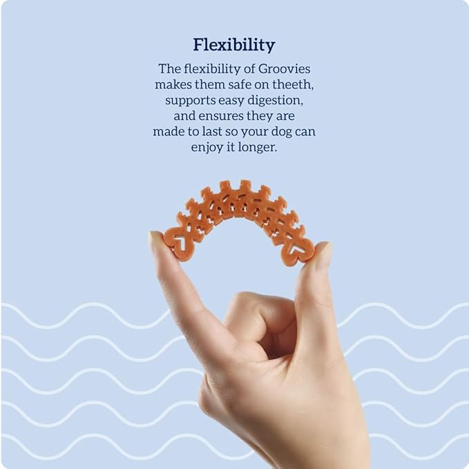 Groovies Flexible Dog Dental Chews with Patented DentalFit Technology to Help Support Tartar Control & Fresh Breath, Large Dog Chews for 25-50 lb Dogs, USA Manufactured Oral Care, 27 Chews