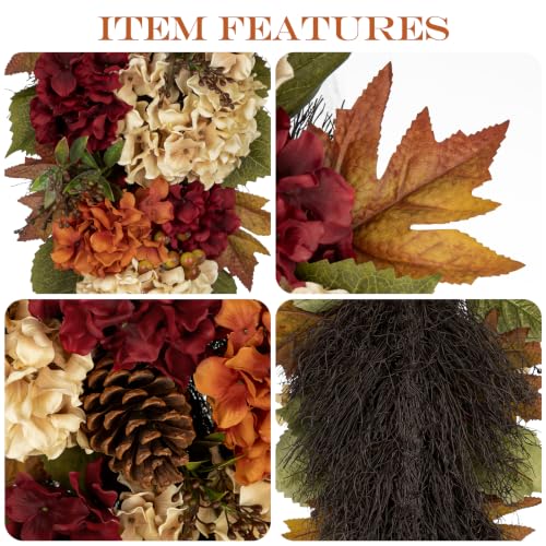 23" Fall Teardrop Swag Small Fall Hydrangea Wreath for Front Door Outside