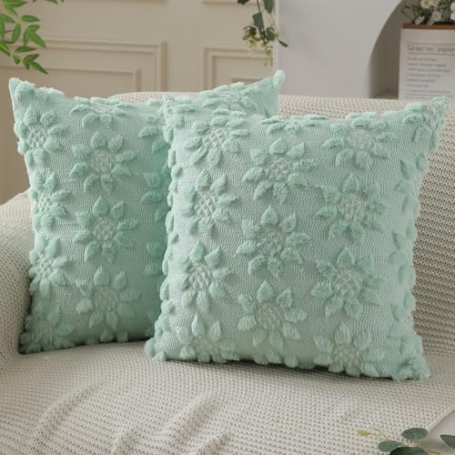 Spring Summer Pillow Covers 18x18 inch Set of 2 Green Sunflower (2 Count)