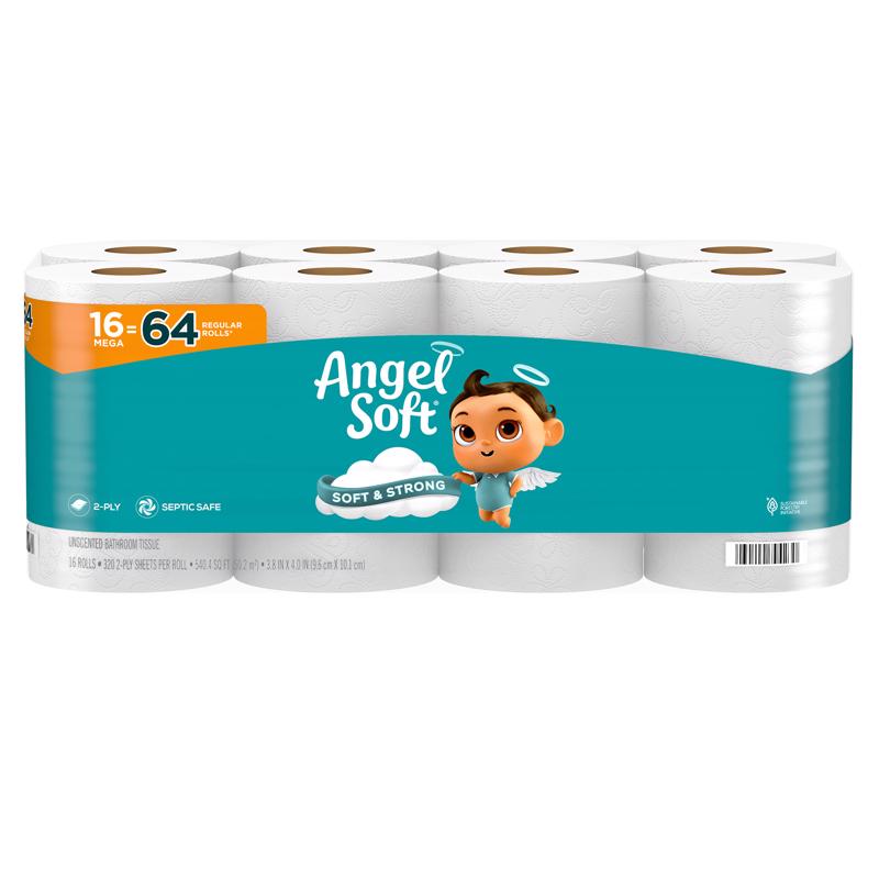 Angel Soft Toilet Paper 16 Rolls 320 sheet 79423, Case of 2
