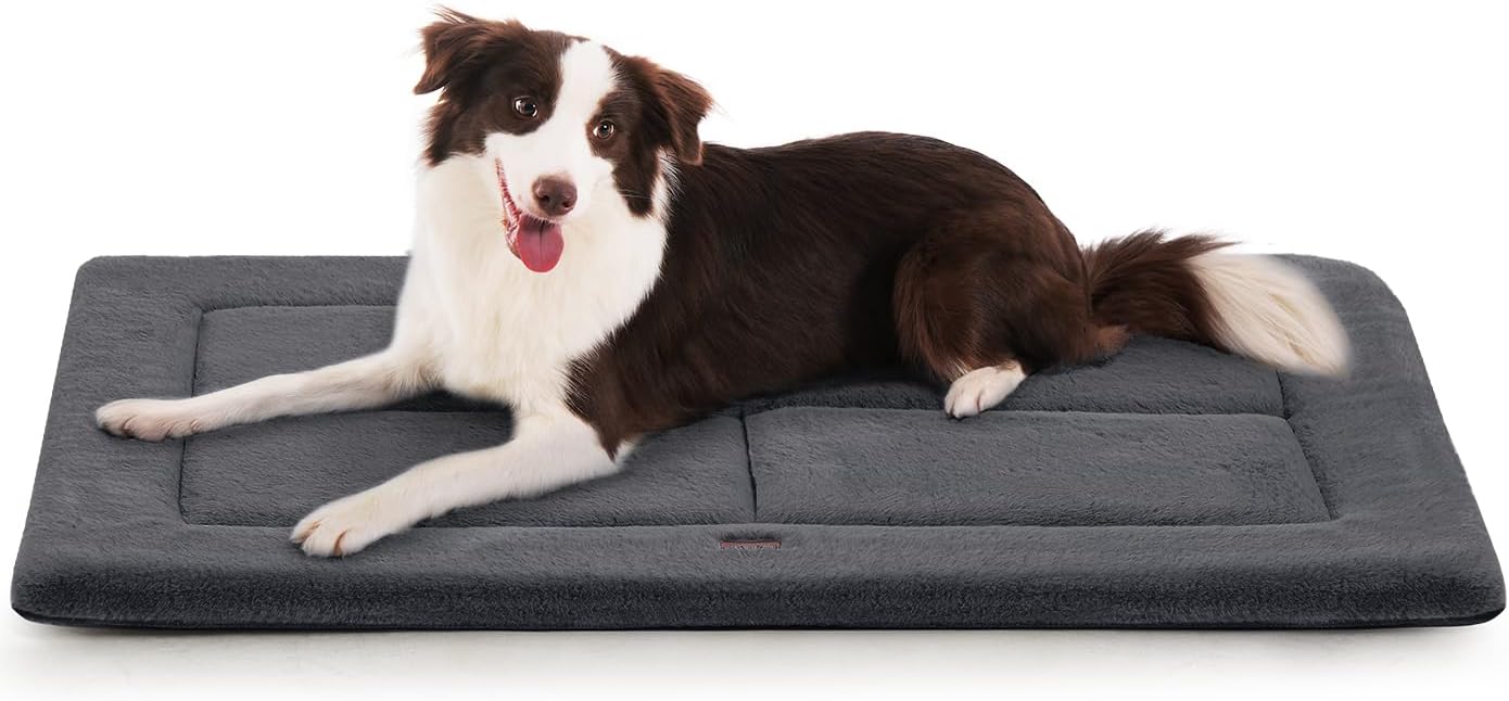 MADE 4 PETS Dog Crate Pad Bed for Medium Large Dogs, Washable & Reversible, Anti-Slip Kennel Mat for Cozy Sleeping, Soft Fluffy Dog Bed for Indoor & Outdoor Use, 35"x23", Dark Gray