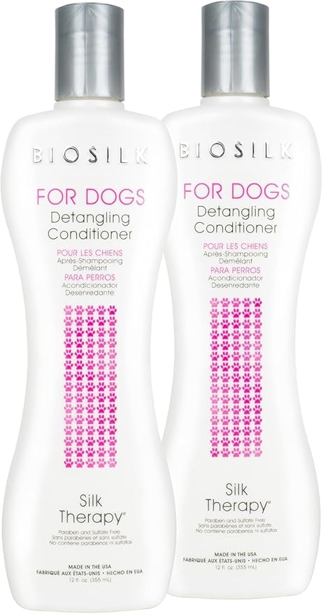 BioSilk for Dogs Silk Therapy Dog Detangling Conditioner, Dog Coat Conditioner to Help Smooth Knots and Tangles and Support Soft Manageable Coats During Routine Grooming, 12 Fl Oz - 2 Pack