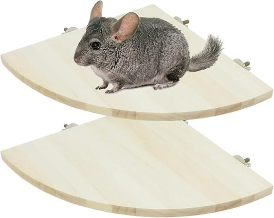 Wontee Bird Perch Stand 2 Pack Wooden Platform Corner Ledge for Budgies Cockatiels Conures African Greys Rats Gerbils Chinchillas Squirrels (XL (9.4"x9.4")