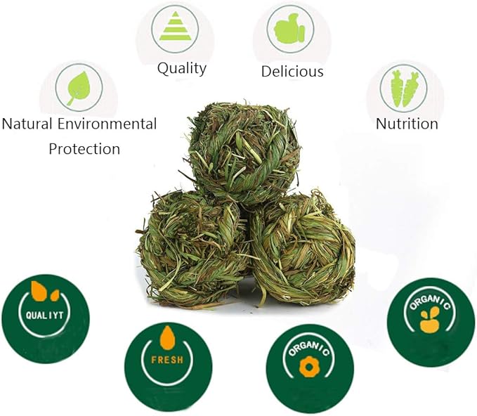 Rabbit Chew Ball Timothy Grass Grinding Small Animal Activity Play Chew Toys for Bunny Rabbits Hamster Guinea Pigs Gerbils (Pack of 2)