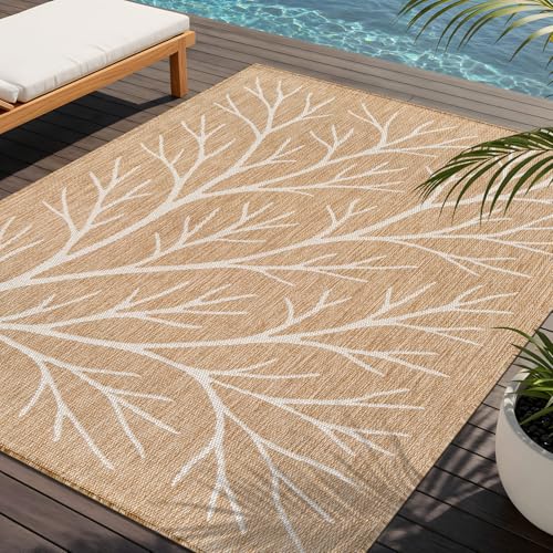 Washable Indoor Outdoor Rug 8x10 Modern Area Rugs Branch Pattern Non Shedding Waterproof Easy Clean Patio Deck Porch Living Room Bedroom Garden RV (80 Sq Ft)