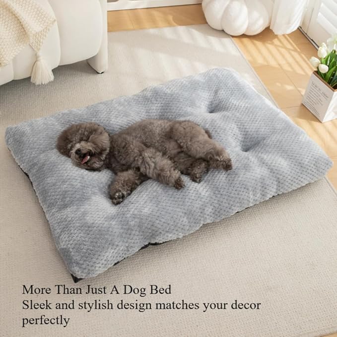 Washable Dog Bed for Large Breeds, Extra Cushioned Crate Mattress with Removable Fluffy Cover, Non-Slip Orthopedic Pet Pad, Machine Washable Kennel Mat(Dark Grey,XS)