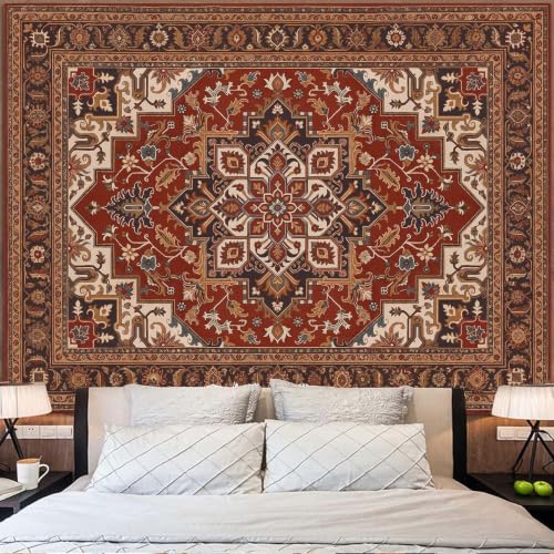 Vintage Floral Tapestry Wall Hanging Hippie Indian Bohemian Mandala Tapestry Aesthetic Retro Oriental Brown Large Tapestries for Mural Bedroom Living Room Dorm Decor 80 x 60 Inch