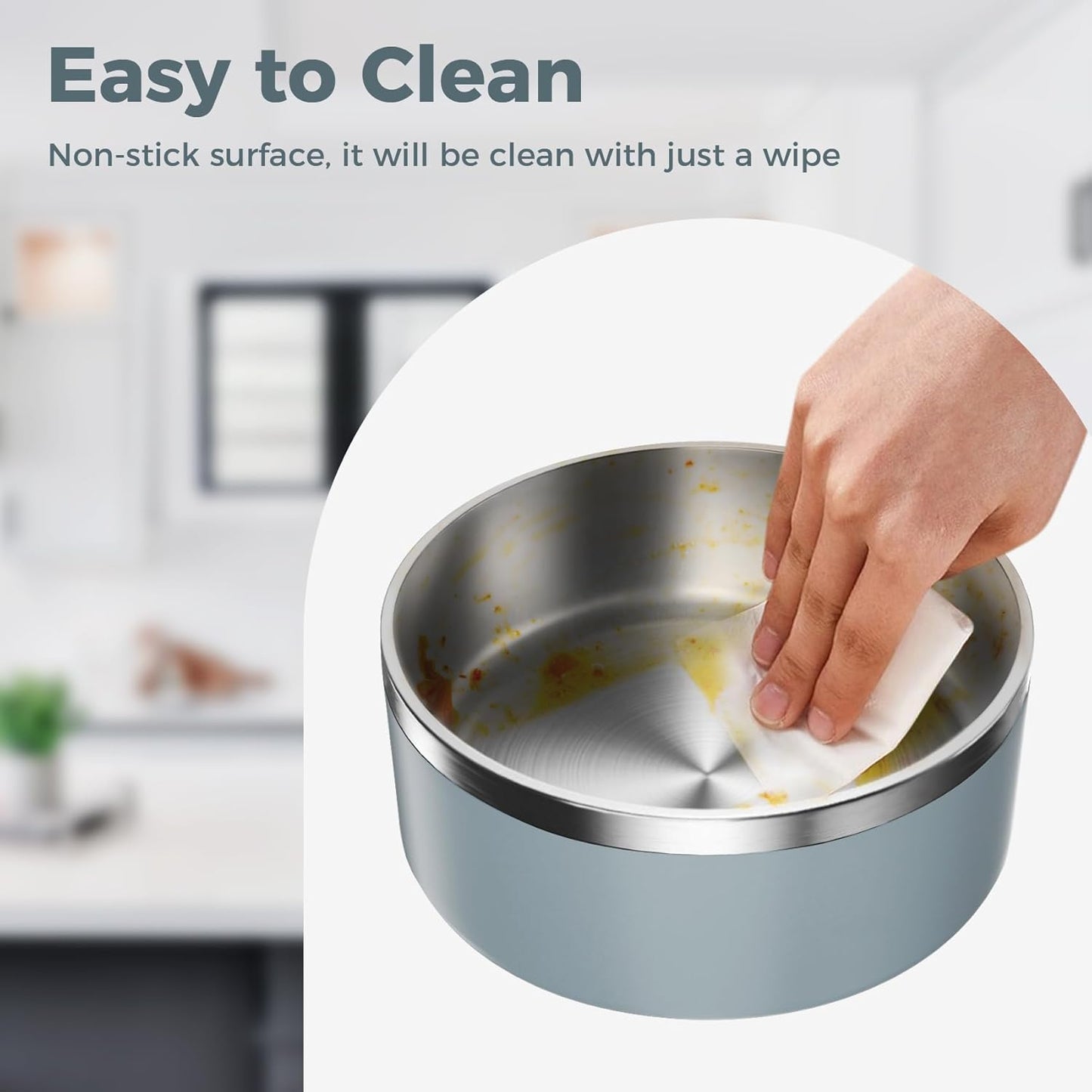 Dog Bowl, Stainless Steel Dog Food and Water Bowl with Non Slip Quiet Bottom, Easy to Clean, Dishwasher Safe, 64oz, Light Grey