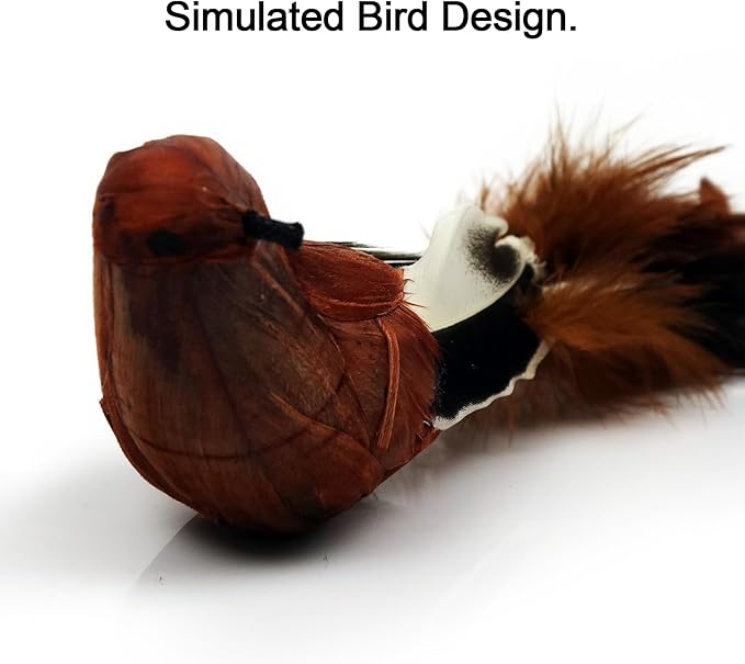 TTcat 2 Pcs Real Feather Cat Bird Toys Realistic Simulation Bird Cat Toys with Bells for Indoor Cats Kittens.
