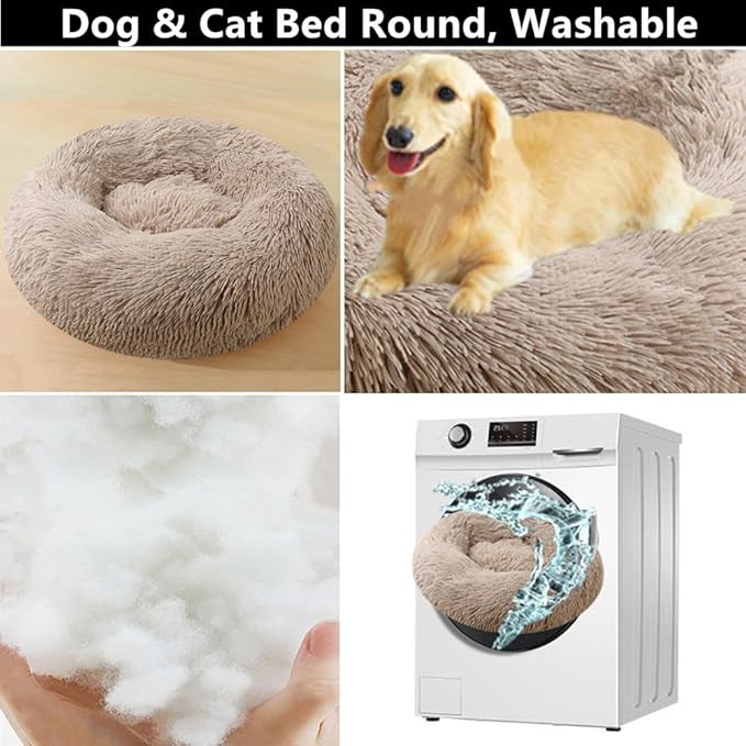 Calming Dog Bed Cat Bed, 36 Inch Donut Fluffy Anti-Anxiety Round Bed Washable Cute Bed, Cuddler Warming Cozy Soft Bed, Plush Cushion Bed for Small Medium Dogs and Cats (Bright Pink)