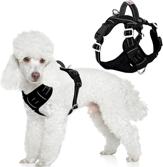 BARKBAY Dog Harness No Pull Oxford with ID Tag Pocket - Heavy Duty, Reflective, Easy Control for Large Dogs(Black Oxford,S)