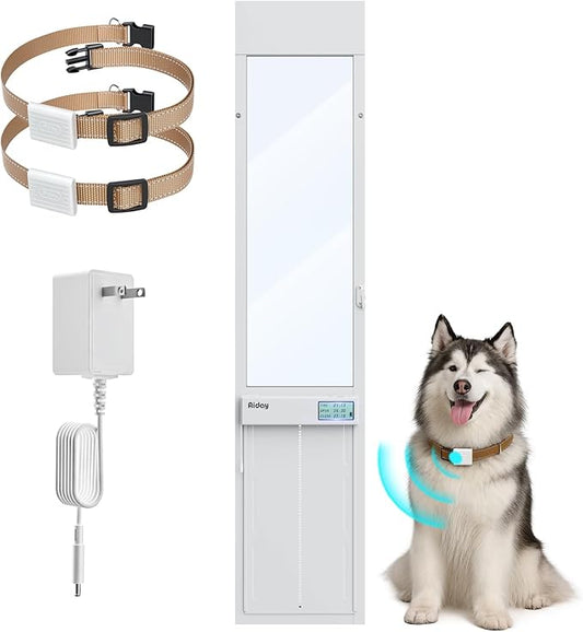Automatic Sliding Glass Dog Door with Collar Sensor，X-Large Electric Doggy Door for Sliding Glass Doors, Adjustable 76" to 80-11/16" Slider Height, Anti-Pinch, Fits XLarge Dogs Up to 220 Lbs (XL)