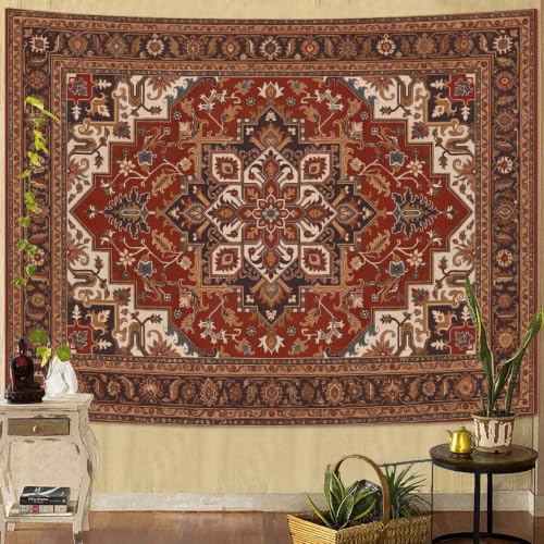 Vintage Floral Tapestry Wall Hanging Hippie Indian Bohemian Mandala Tapestry Aesthetic Retro Oriental Brown Large Tapestries for Mural Bedroom Living Room Dorm Decor 80 x 60 Inch
