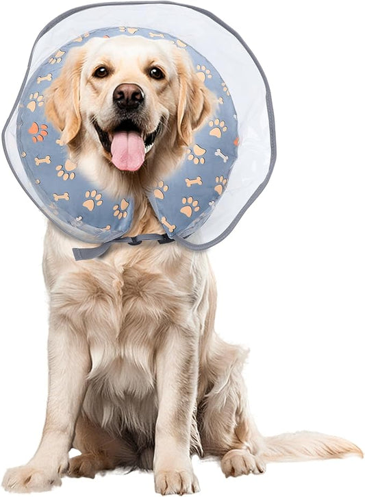 Inflatable Dog Cone Collar, Adjustable Size Soft PVC 2-in-1 Dog Donut Collar After Surgery with Detachable, Inflatable Collar for Small Medium Large Dogs and Cats (Grey, L)