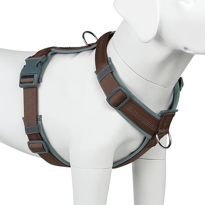 Plutus Pet No Pull Dog Harness, Adjustable Nylon Harness with Soft Padding, Reflective and Heavy Duty Dog Harness for Small, Medium, Large Dogs(Chocolate, XL)