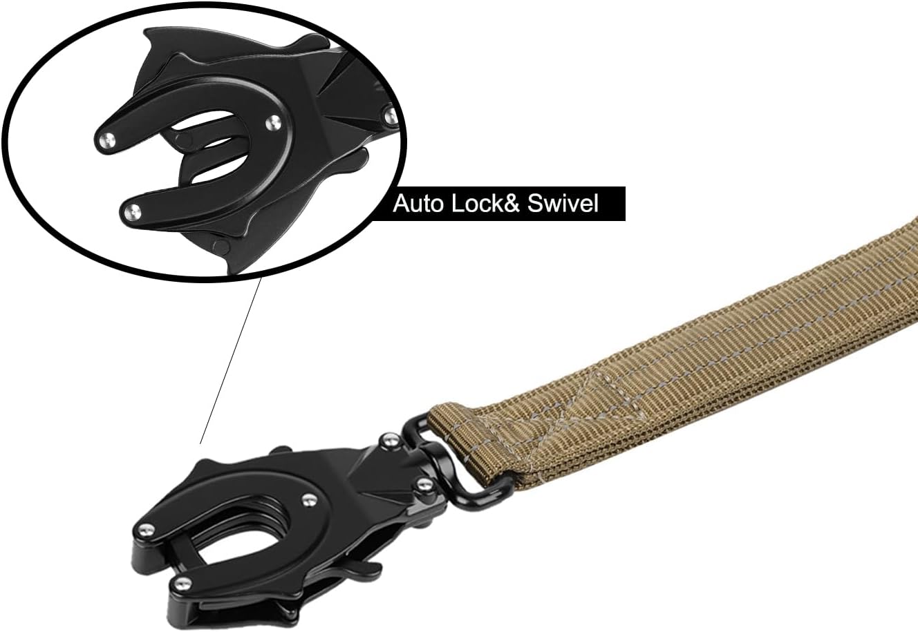 ICEFANG Tactical Dog Leash,K9 Training Walking Bungee Lead with 2 Control Handle,Heavy Duty Quick Release Metal Clasp,Hands Free D-Ring for Medium Large Dogs (6ft,Reflective Brown)