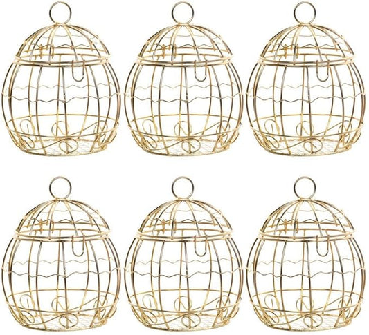 Beaupretty 6pcs Birdcage Shape Tinplate Candy Box Elegant Wedding Favor Containers for Sweets Treats and Decorative Hollow Chocolate Cases Golden Finish