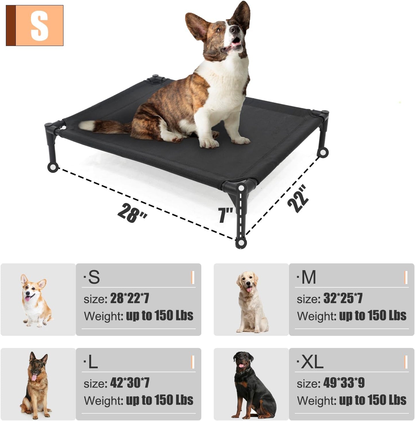 Elevated Dog Bed for Small Dogs, Raised Dog Cot Beds Fits Up to 150 LBs, Heavy Duty Pet Cots with Durable Supportive Teslin Recyclable Washable Mesh, Indoor & Outdoor Dog Bed, Green